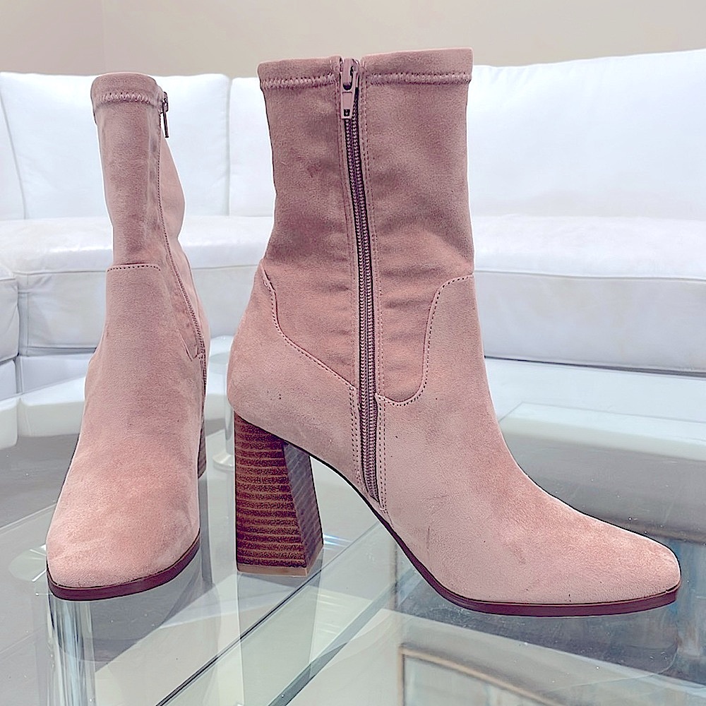 NEW Chinese Laundry 7.5 blush pink tan suede square toe zipper ankle boots NIB